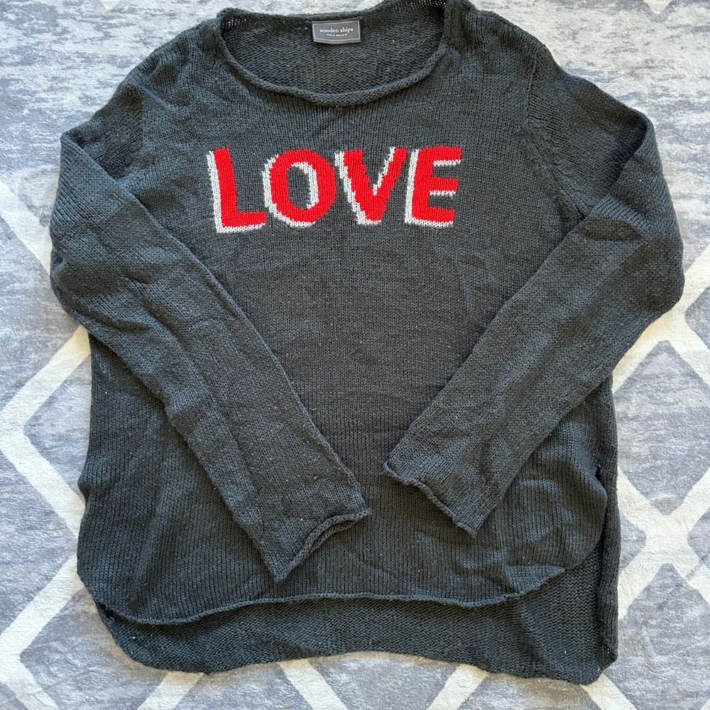 Wooden Ships Charcoal Sweater with Red 'Love' Design